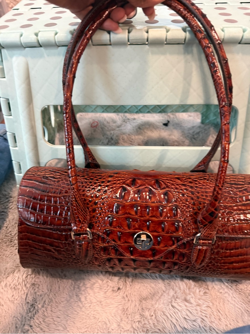 Brahmin Brick Brown Croc-Embossed Leather Shoulder Bag - Picture 4 of 6